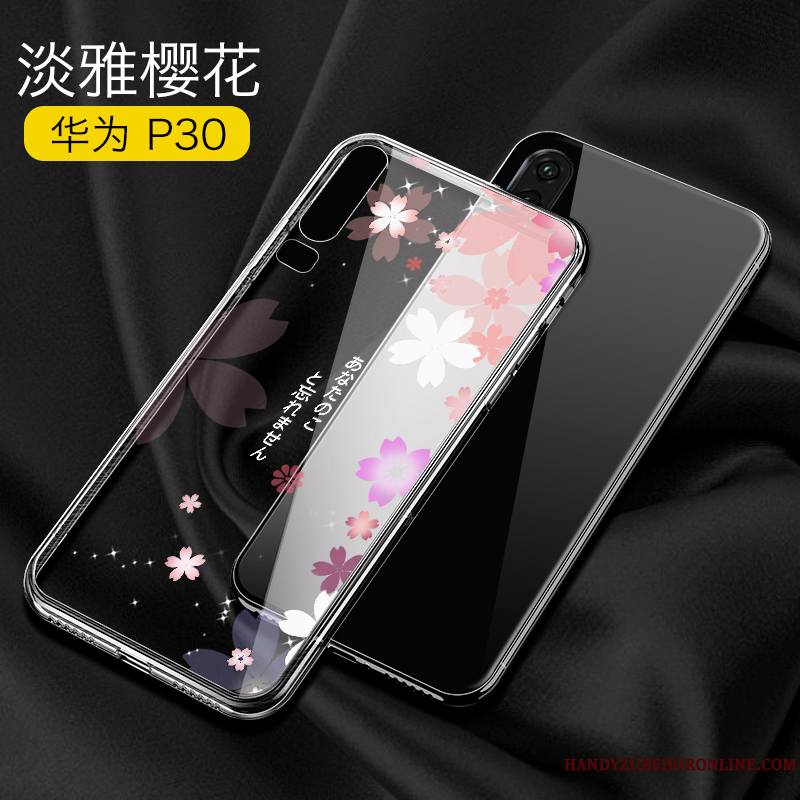 Huawei P30 Coque Verre Créatif Luxe Transparent Très Mince Simple Rose