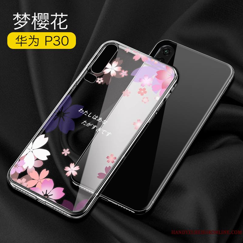 Huawei P30 Coque Verre Créatif Luxe Transparent Très Mince Simple Rose