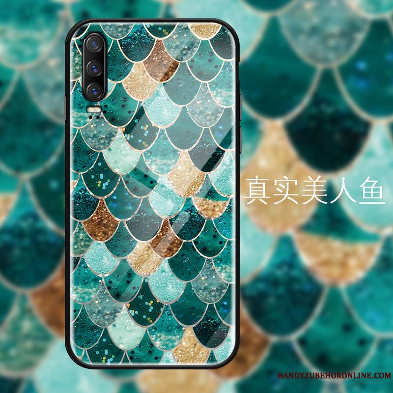 Huawei P30 Coque Verre Trempé Tout Compris Vert Ornements Suspendus Personnalité Protection Sirène