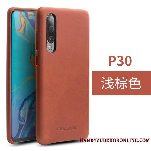 Huawei P30 Couvercle Arrière Noir Cuir Véritable Simple Coque De Téléphone Protection