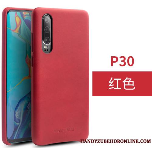 Huawei P30 Couvercle Arrière Noir Cuir Véritable Simple Coque De Téléphone Protection