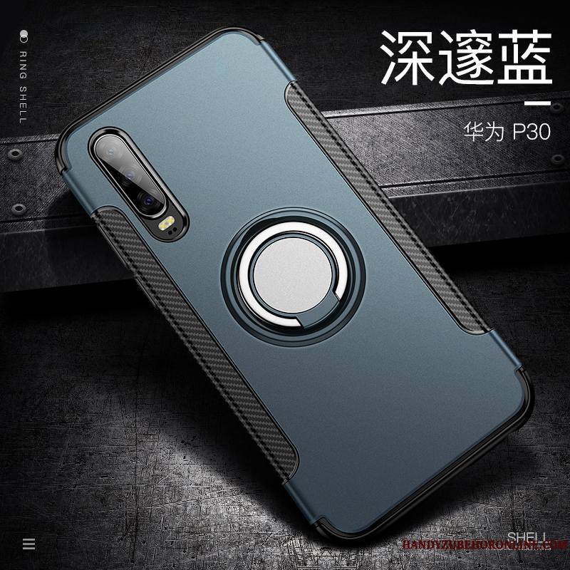Huawei P30 Créatif Anneau Bleu Étui Membrane Tempérer Coque De Téléphone