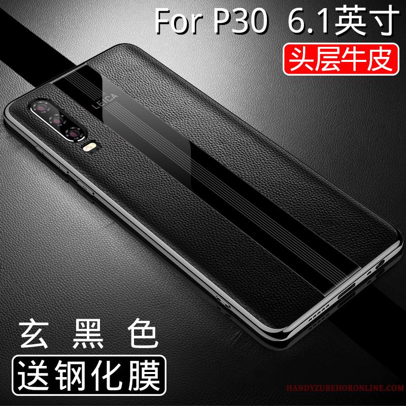 Huawei P30 Cuir Véritable Incassable Tout Compris Étui Silicone Coque De Téléphone Protection