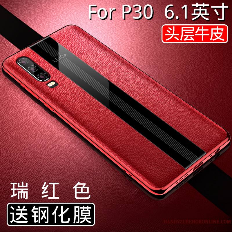 Huawei P30 Cuir Véritable Incassable Tout Compris Étui Silicone Coque De Téléphone Protection