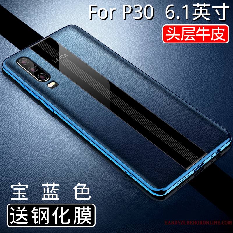 Huawei P30 Cuir Véritable Incassable Tout Compris Étui Silicone Coque De Téléphone Protection