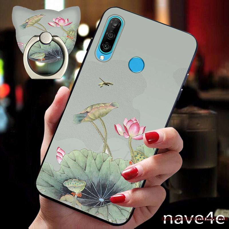 Huawei P30 Lite Coque De Téléphone Créatif Très Mince Fluide Doux Incassable Délavé En Daim Style Chinois