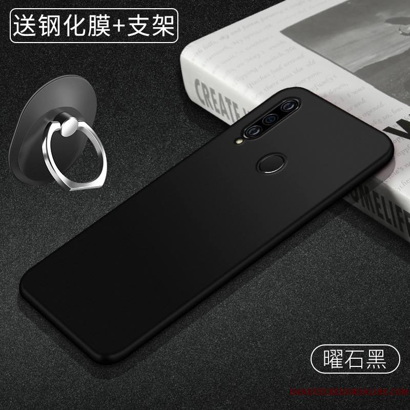 Huawei P30 Lite Coque De Téléphone Noir Support Tempérer Couleur Unie Membrane Tout Compris
