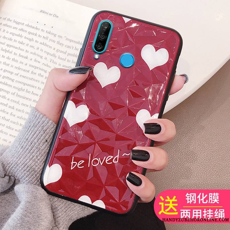 Huawei P30 Lite Coque De Téléphone Tendance Rouge Tempérer Membrane Personnalité