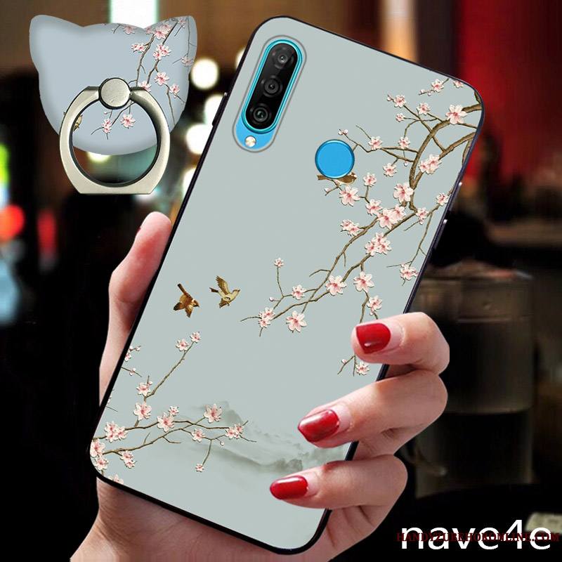 Huawei P30 Lite Fleur Tout Compris Coque Incassable Délavé En Daim Très Mince Silicone