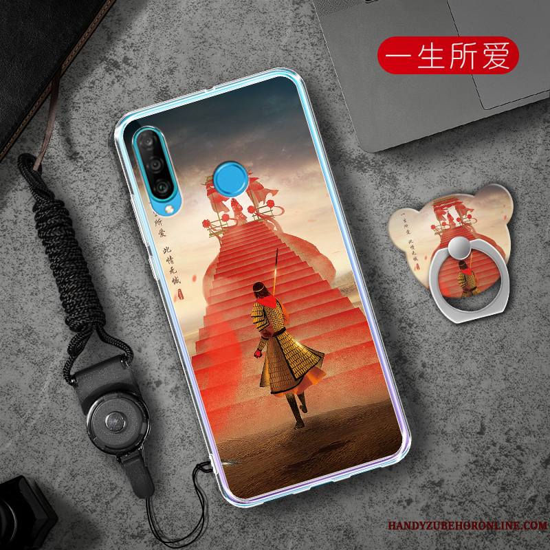 Huawei P30 Lite Incassable Fluide Doux Coque De Téléphone Étui Ornements Suspendus Protection Rouge