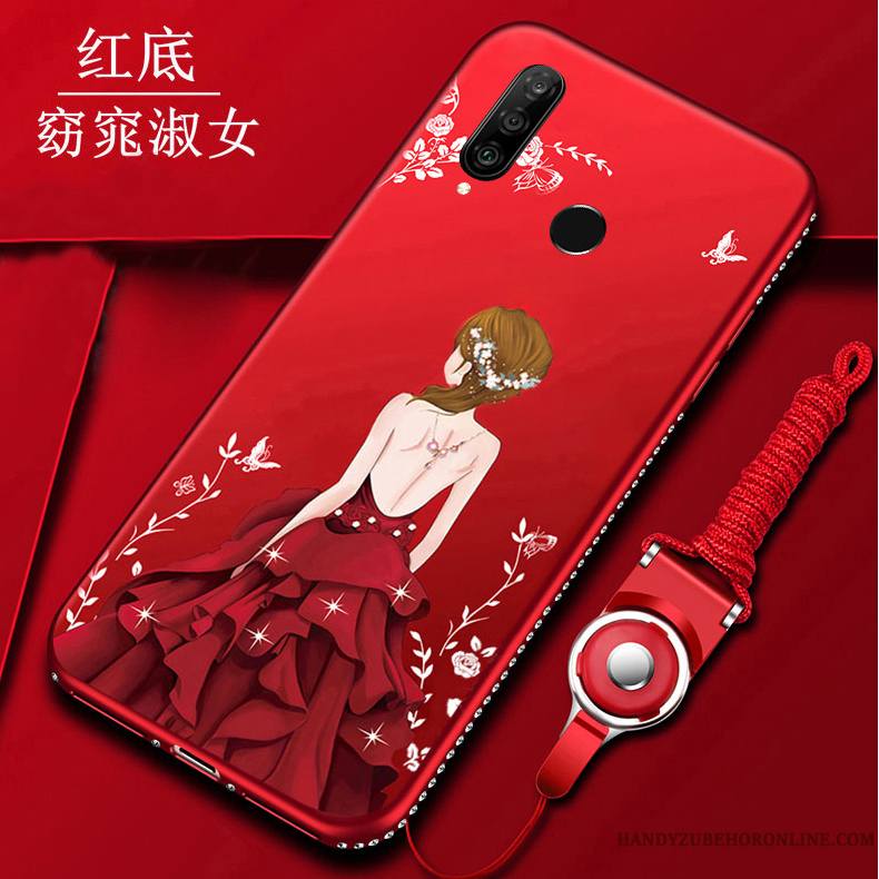 Huawei P30 Lite Ornements Suspendus Rouge Coque De Téléphone Créatif Mode Fluide Doux