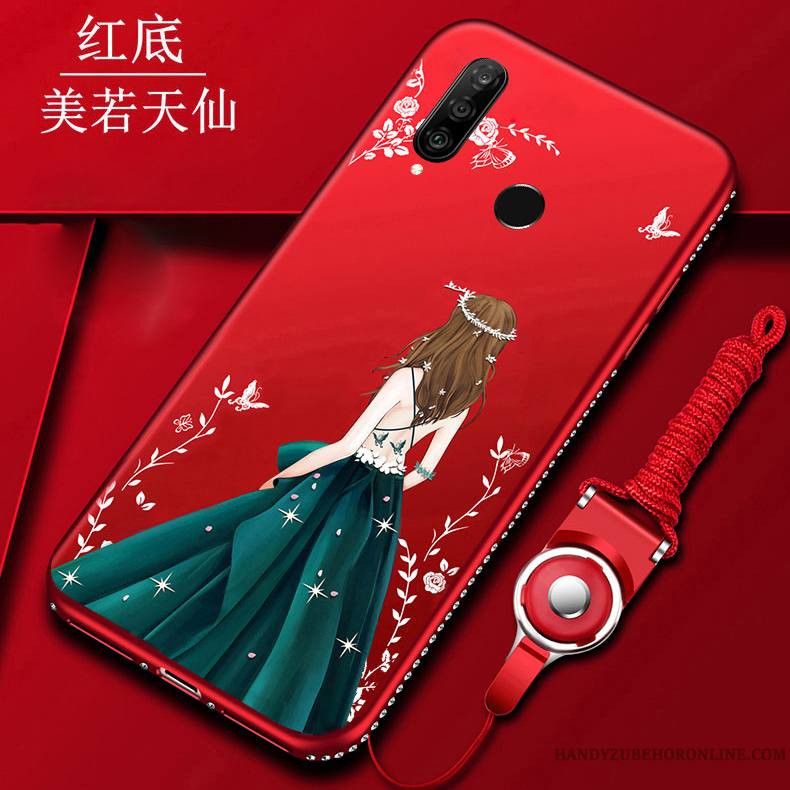 Huawei P30 Lite Ornements Suspendus Rouge Coque De Téléphone Créatif Mode Fluide Doux