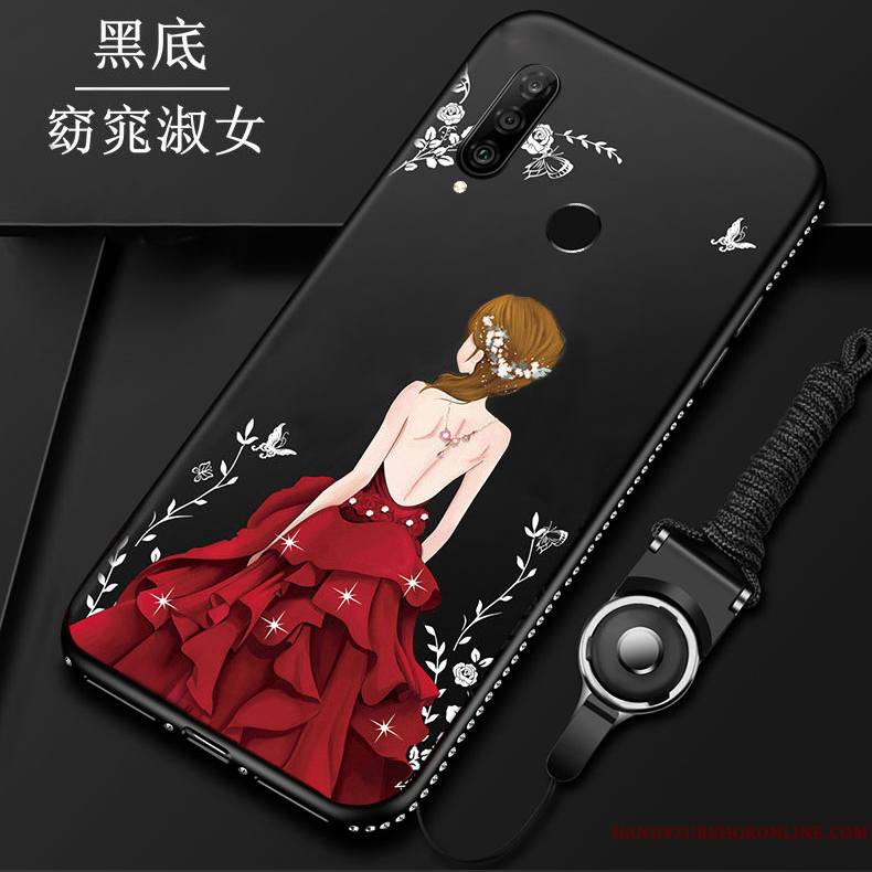 Huawei P30 Lite Ornements Suspendus Rouge Coque De Téléphone Créatif Mode Fluide Doux