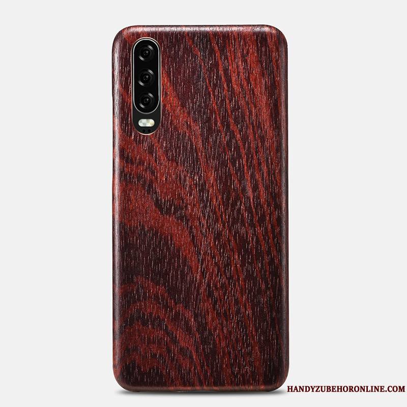 Huawei P30 Marque De Tendance Tout Compris Personnalité Coque De Téléphone Bois Rouge Délavé En Daim