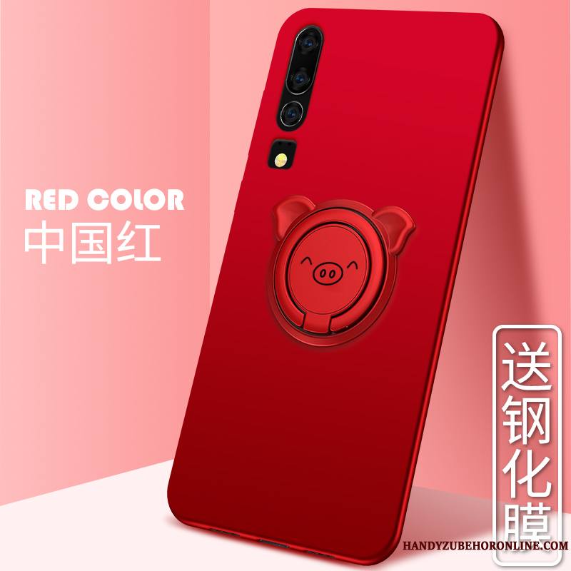 Huawei P30 Net Rouge Incassable Personnalité Étui Délavé En Daim Rose Coque