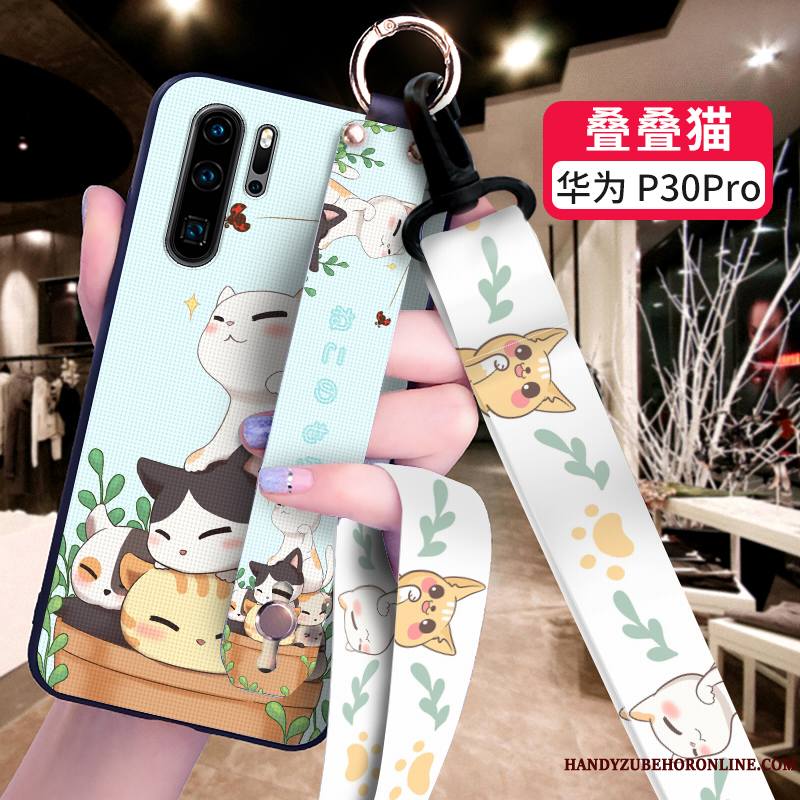 Huawei P30 Pro Coque Créatif Silicone Téléphone Portable Incassable Bleu Protection Dessin Animé