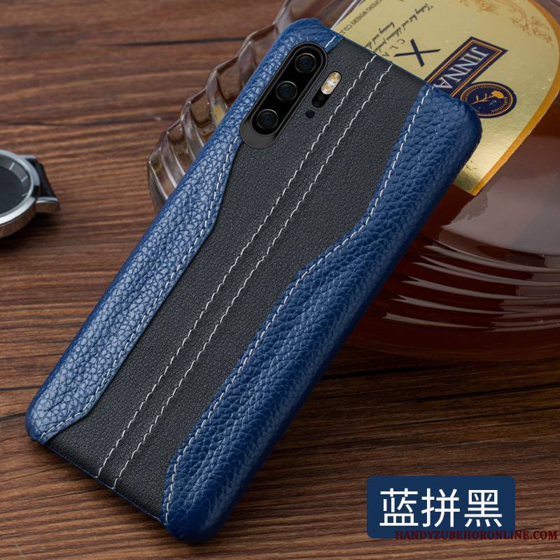 Huawei P30 Pro Coque Cuir Épissure Légères Nouveau Business Incassable Cuir Véritable