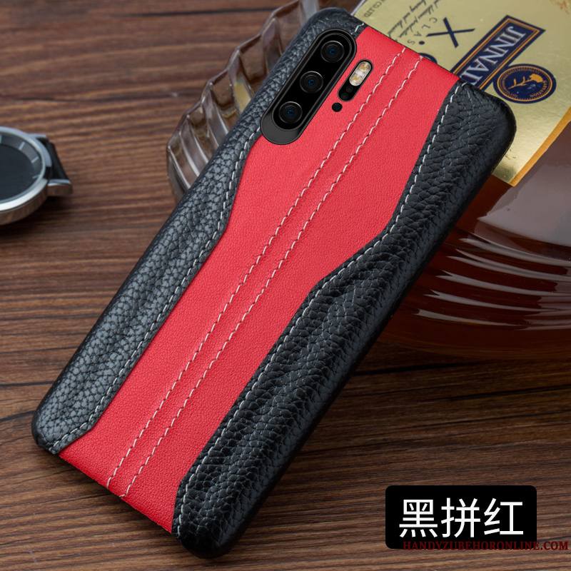 Huawei P30 Pro Coque Cuir Épissure Légères Nouveau Business Incassable Cuir Véritable