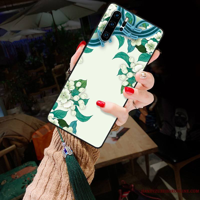 Huawei P30 Pro Coque Jeunesse Fleur Étui Incassable Protection Délavé En Daim Bleu