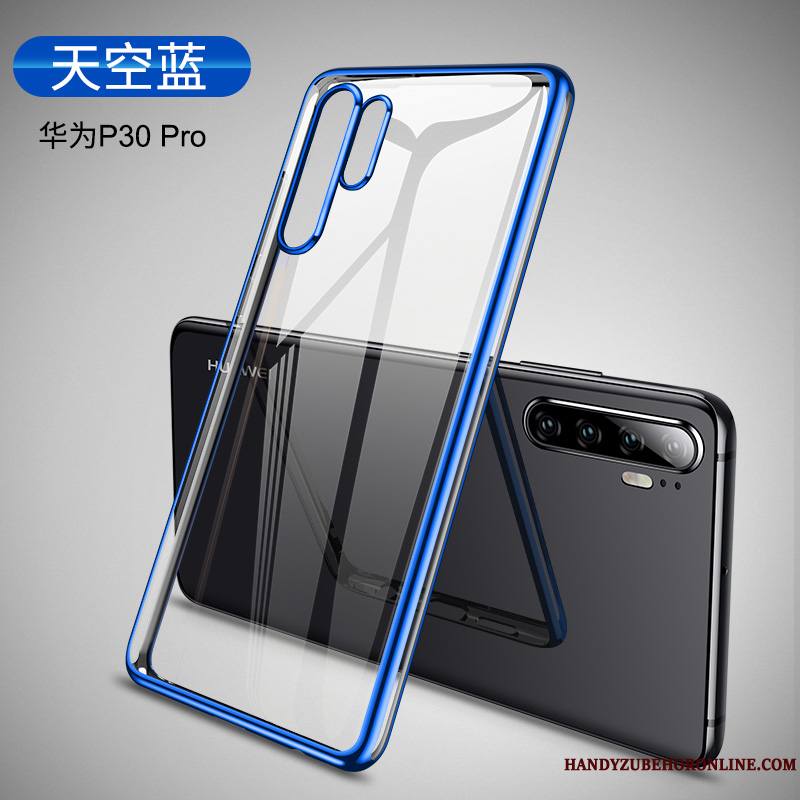 Huawei P30 Pro Créatif Nouveau Coque De Téléphone Fluide Doux Bleu Transparent Verre