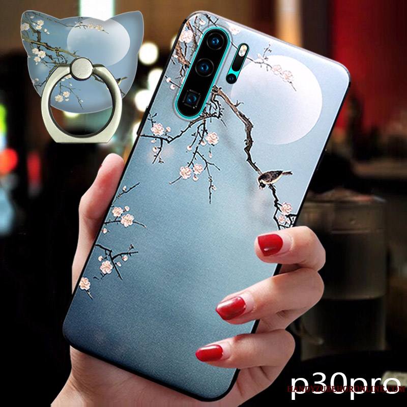 Huawei P30 Pro Incassable Bleu Style Chinois Créatif Très Mince Coque Personnalité