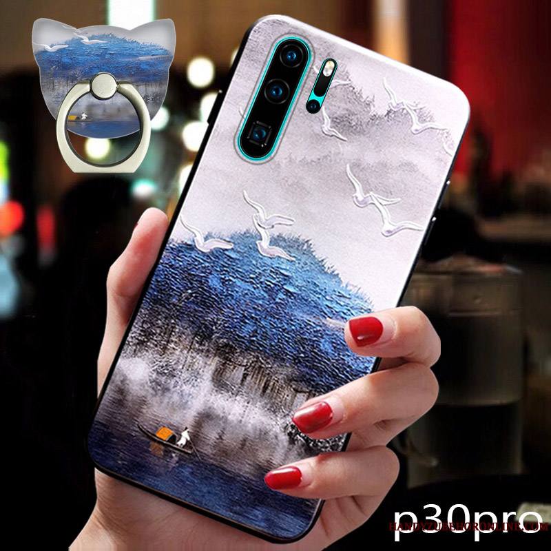 Huawei P30 Pro Incassable Bleu Style Chinois Créatif Très Mince Coque Personnalité