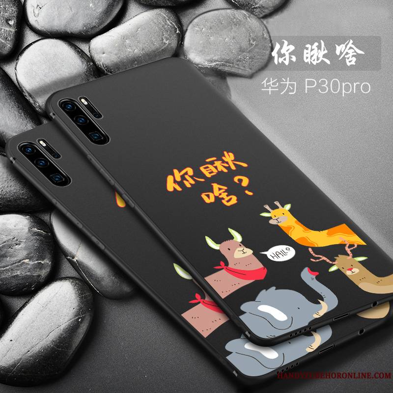 Huawei P30 Pro Noir Étui Incassable Coque De Téléphone Personnalité Fluide Doux Petit