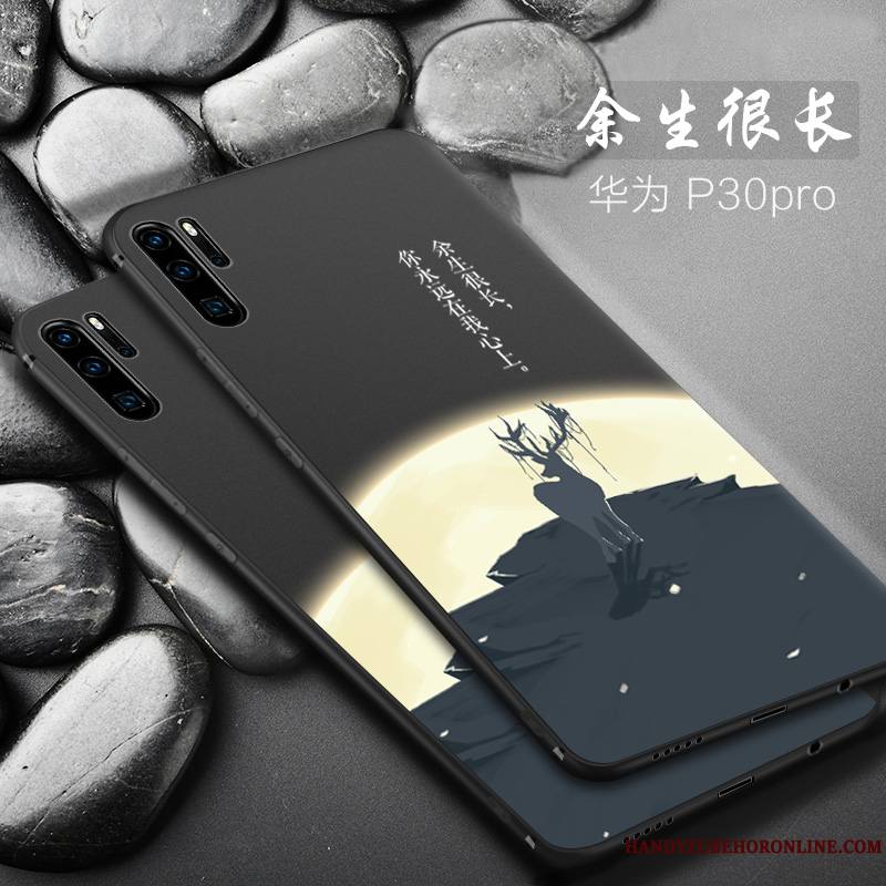 Huawei P30 Pro Noir Étui Incassable Coque De Téléphone Personnalité Fluide Doux Petit