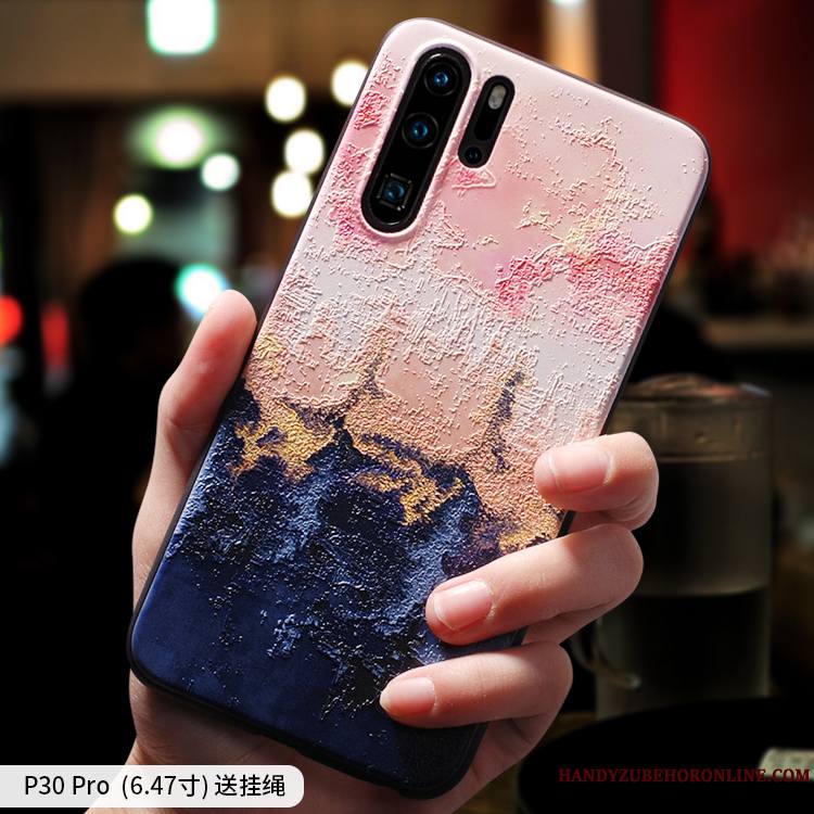 Huawei P30 Pro Silicone Ornements Suspendus Coque De Téléphone Délavé En Daim Très Mince Protection Tout Compris