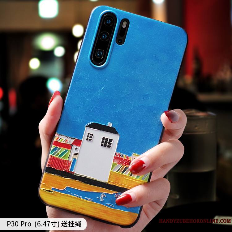 Huawei P30 Pro Très Mince Silicone Luxe Peinture À L'huile Étui Coque De Téléphone Incassable