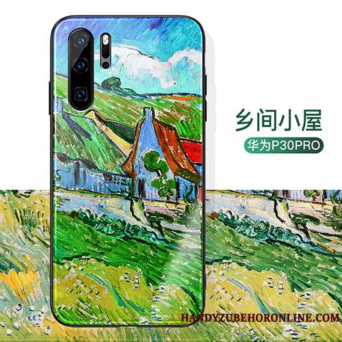 Huawei P30 Pro Étui Miroir Peinture À L'huile Vintage Luxe Personnalité Coque De Téléphone