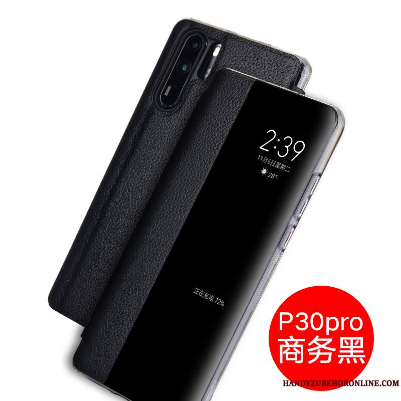 Huawei P30 Pro Étui Étui En Cuir Cuir Véritable Téléphone Portable Bleu Protection Coque De Téléphone
