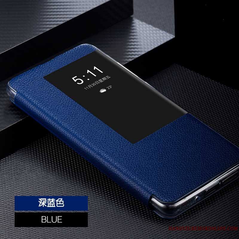 Huawei P30 Pro Étui Étui En Cuir Cuir Véritable Téléphone Portable Bleu Protection Coque De Téléphone