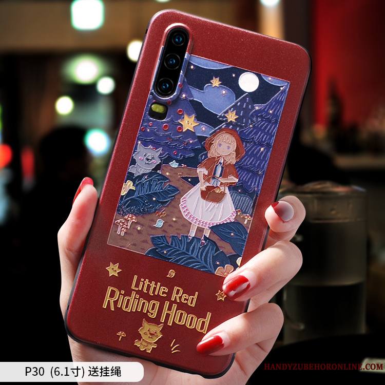 Huawei P30 Rouge Protection Coque De Téléphone Charmant Fluide Doux Silicone Étui