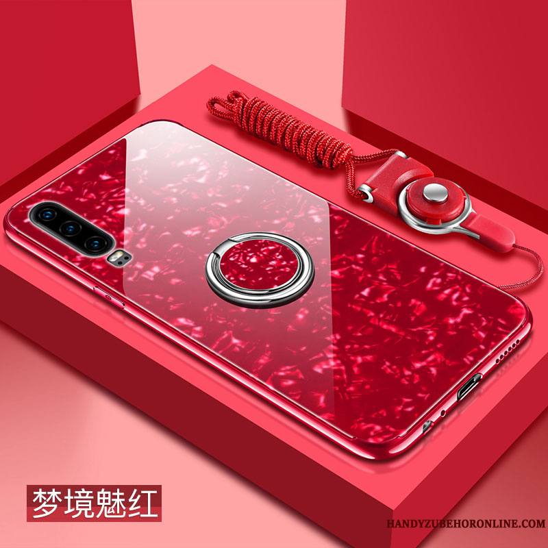 Huawei P30 Silicone Tout Compris Protection Verre Fluide Doux Coque Net Rouge
