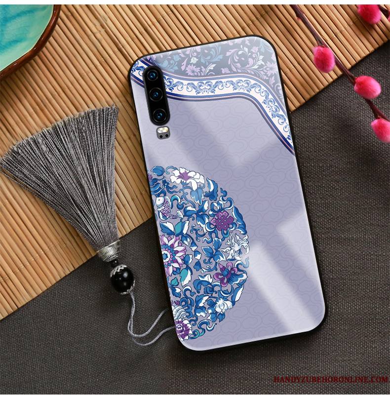 Huawei P30 Style Chinois Coque De Téléphone Ornements Suspendus Verre Tout Compris Jaune Support