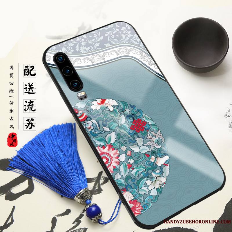 Huawei P30 Style Chinois Coque De Téléphone Ornements Suspendus Verre Tout Compris Jaune Support