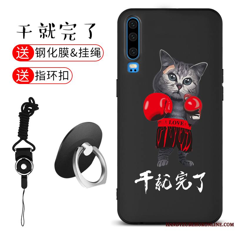 Huawei P30 Tout Compris Coque De Téléphone Noir Ornements Suspendus Étui Silicone Fluide Doux