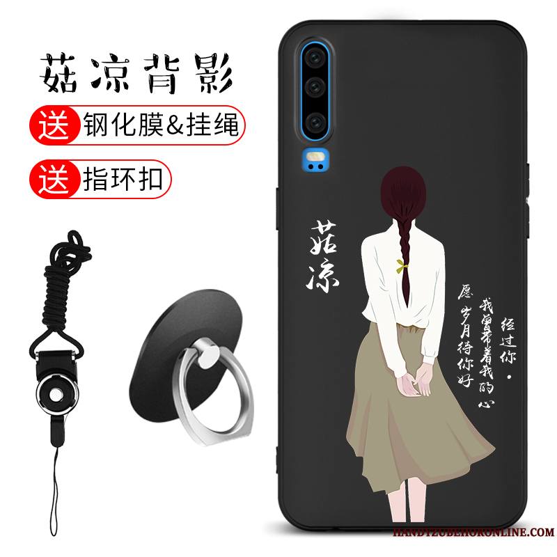 Huawei P30 Tout Compris Coque De Téléphone Noir Ornements Suspendus Étui Silicone Fluide Doux