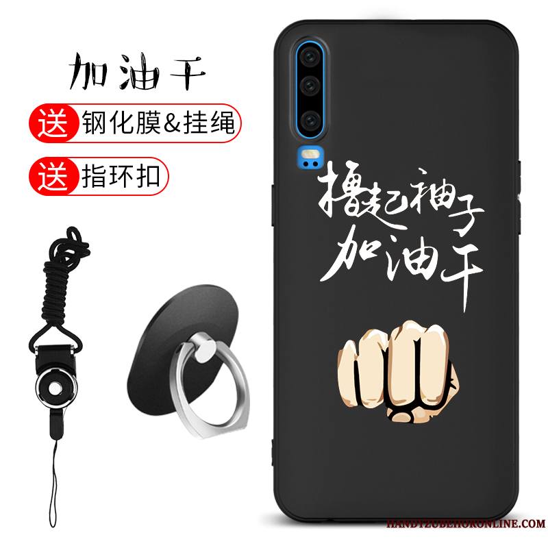 Huawei P30 Tout Compris Coque De Téléphone Noir Ornements Suspendus Étui Silicone Fluide Doux