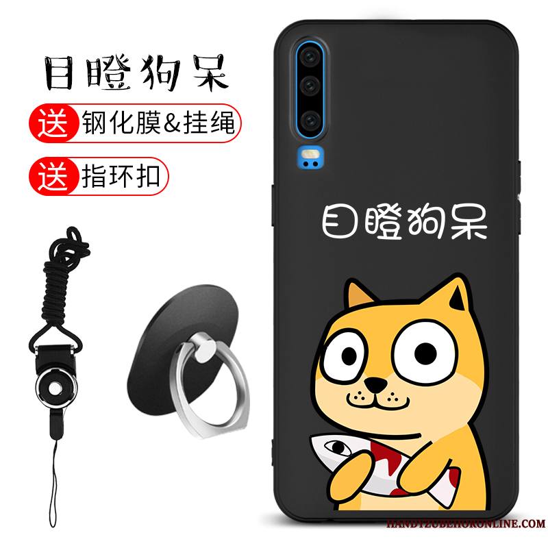 Huawei P30 Tout Compris Coque De Téléphone Noir Ornements Suspendus Étui Silicone Fluide Doux