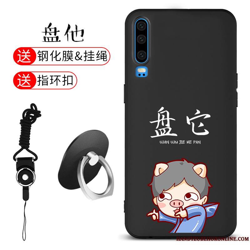 Huawei P30 Tout Compris Coque De Téléphone Noir Ornements Suspendus Étui Silicone Fluide Doux