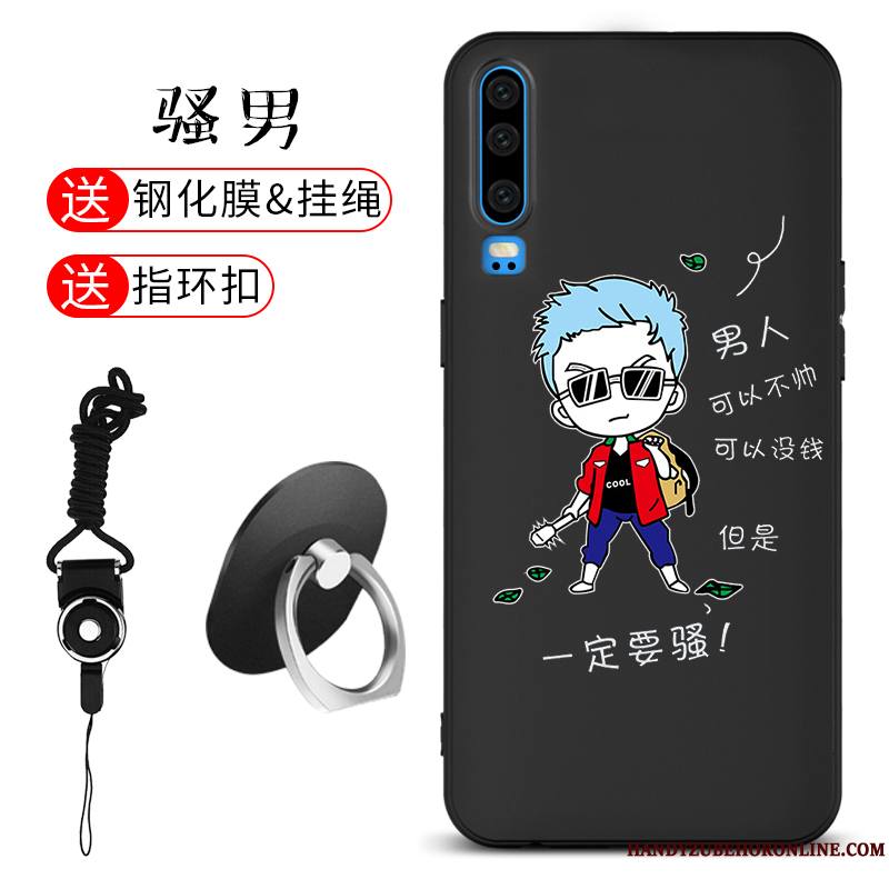 Huawei P30 Tout Compris Coque De Téléphone Noir Ornements Suspendus Étui Silicone Fluide Doux