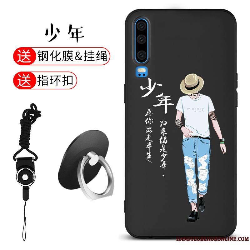 Huawei P30 Tout Compris Coque De Téléphone Noir Ornements Suspendus Étui Silicone Fluide Doux