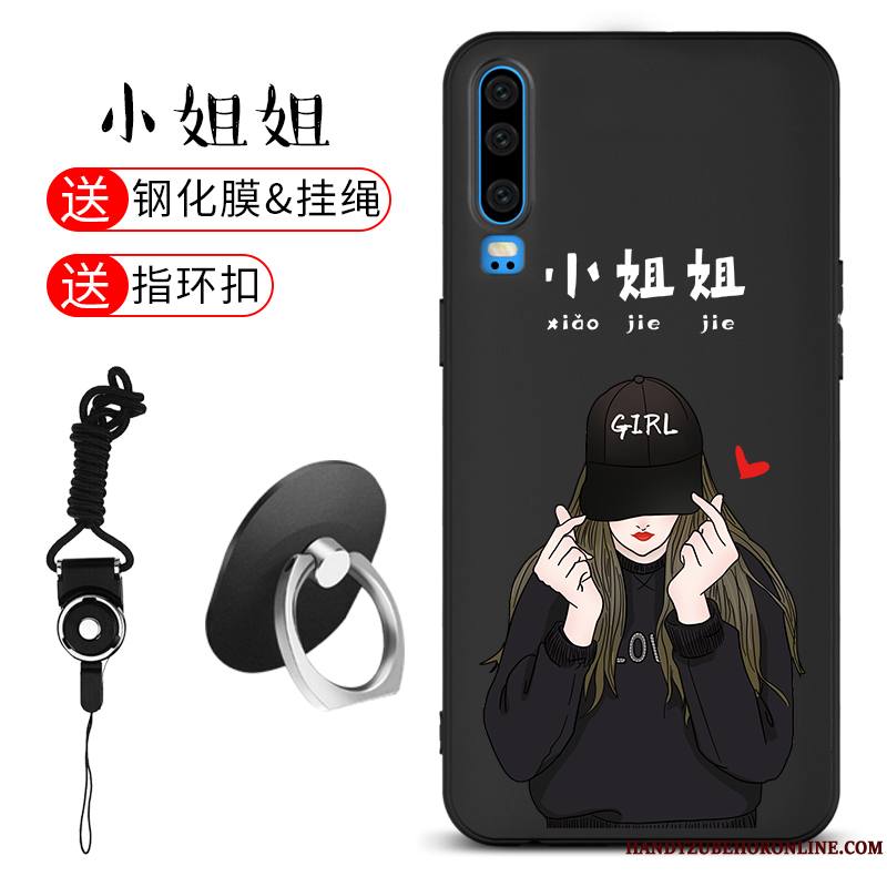 Huawei P30 Tout Compris Coque De Téléphone Noir Ornements Suspendus Étui Silicone Fluide Doux