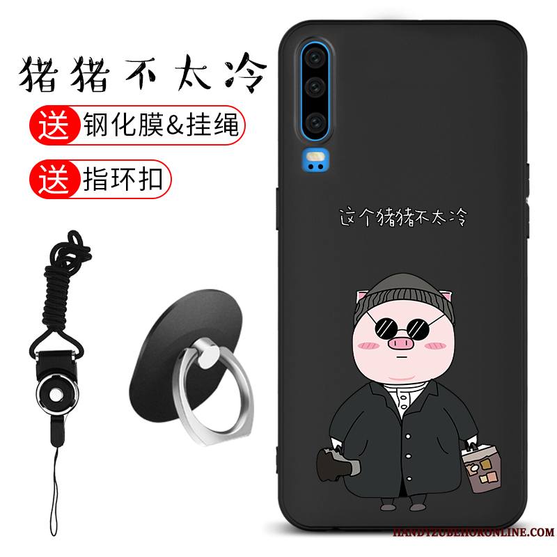 Huawei P30 Tout Compris Coque De Téléphone Noir Ornements Suspendus Étui Silicone Fluide Doux