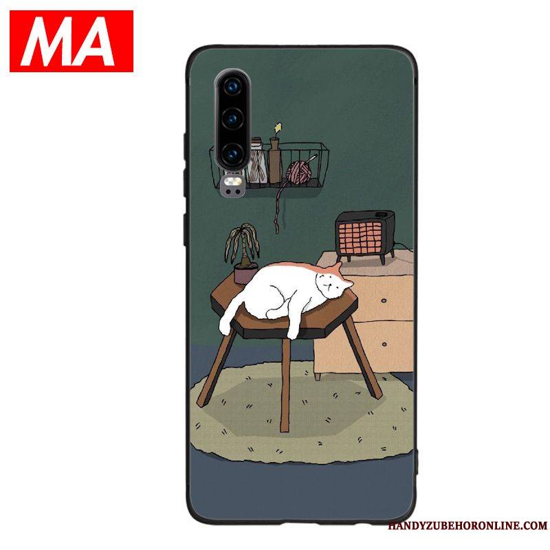 Huawei P30 Vent Étui Silicone Coque Chat Dessin Animé Clair