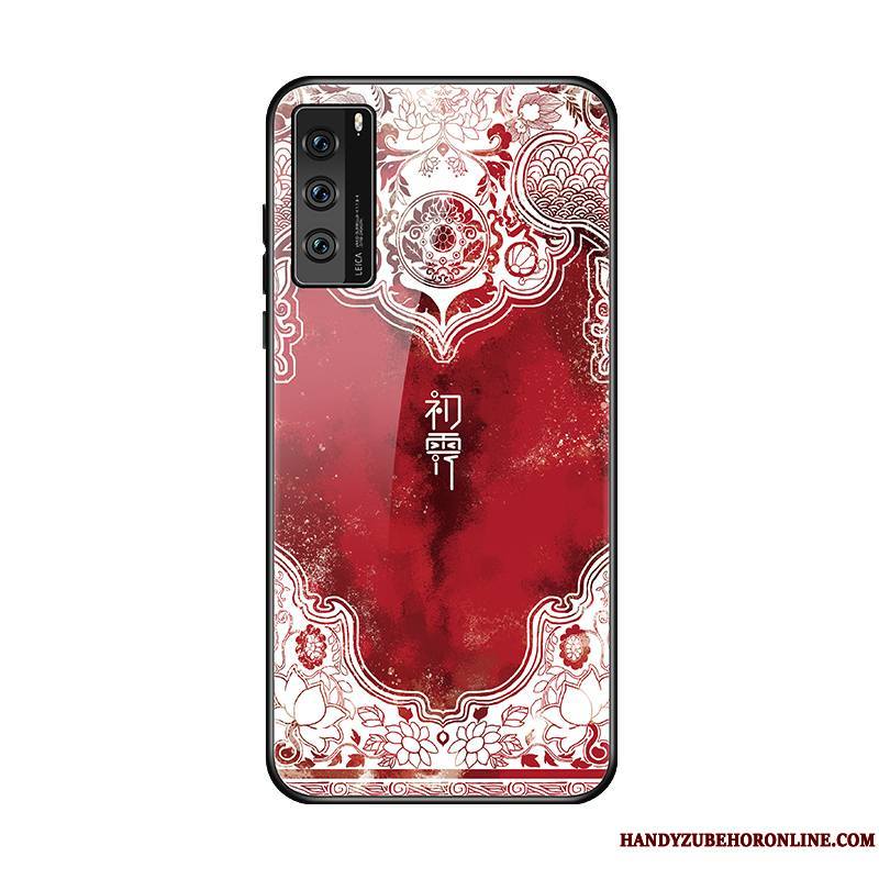 Huawei P40 Coque De Téléphone Net Rouge Protection Miroir Bleu Tendance Personnalité