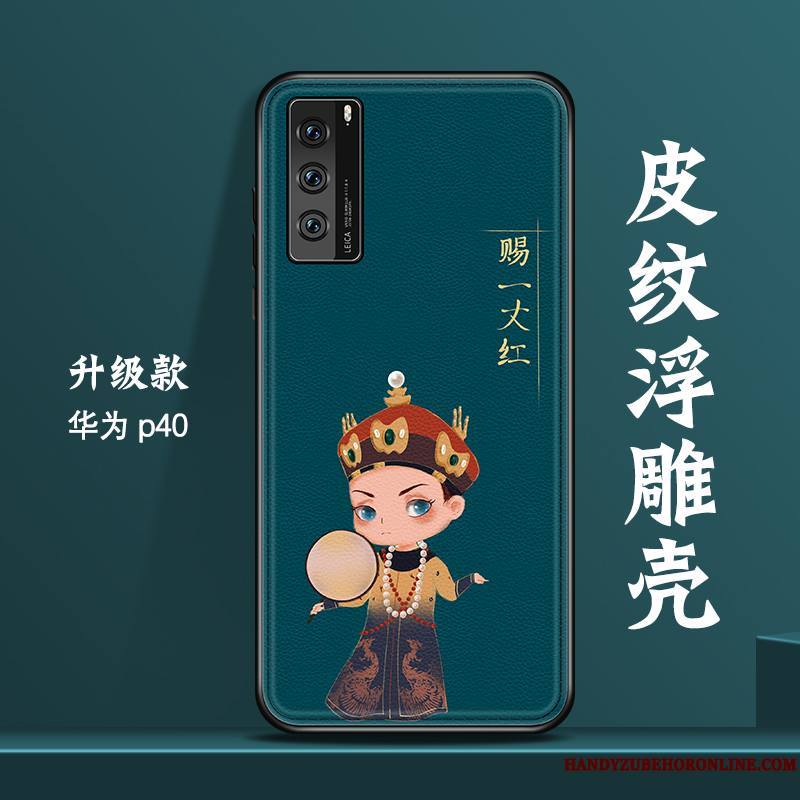 Huawei P40 Coque De Téléphone Protection Rouge Cuir Style Chinois Créatif Marque De Tendance