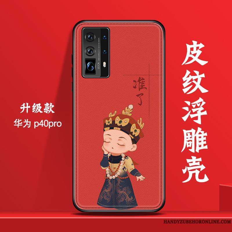 Huawei P40 Coque De Téléphone Protection Rouge Cuir Style Chinois Créatif Marque De Tendance